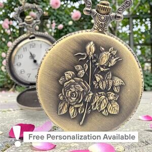 Vintage Rose Pocket Watch – Personalized Floral Gift for Mom Wife Grandma